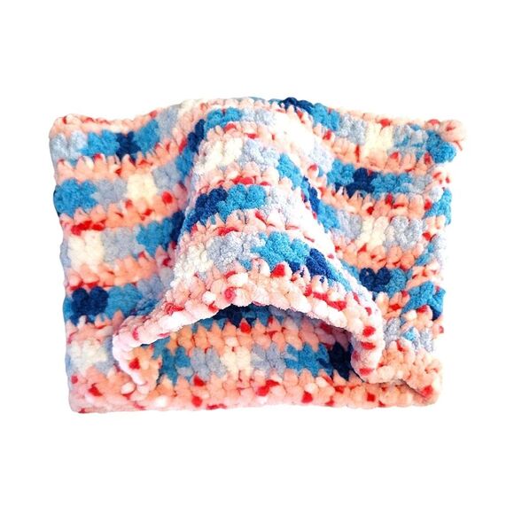 Handmade Pink Blue White Crochet Cat Ear Beanie Hat NEW - Picture 2 of 12